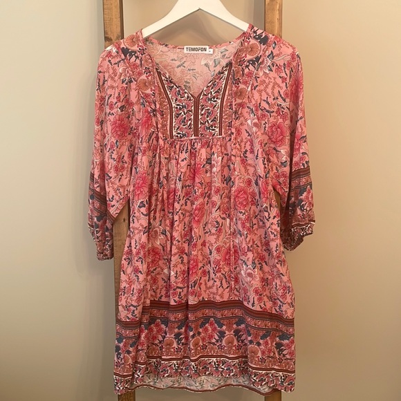 Boho Dress 3/4 Length Sleeve Small Summer - Picture 5 of 6